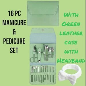 16-Piece Manicure and Pedicure Set with Green Case